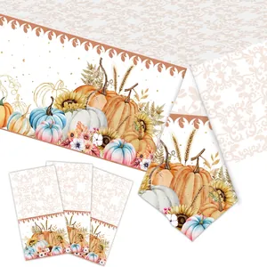 Fall Harvest Party Table Decor Set with Pumpkin Sunflower Pattern and Table Runner