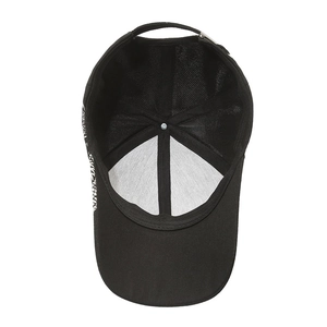 Black baseball cap with Chinese dragon print, showing mesh lining and adjustable strap