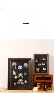 Deep wood grain magnetic frame showing Chinese crown and coffee theme magnets set