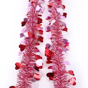 Valentine Day Heart Tinsel Garland Plastic PET Metallic Sparkling Party Decor Romantic Wedding Anniversary Holiday Arrangement