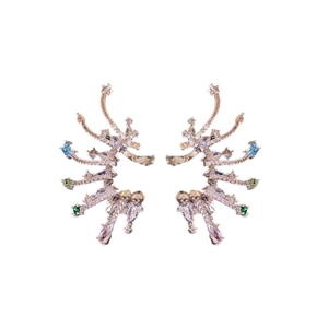 Colorful irregular drop wing ear cuffs with sparkling crystals in golden finish
