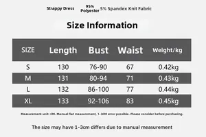Detailed size chart for sexy backless slit dress with polyester and spandex fabric info