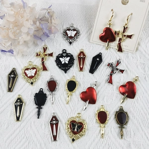 Gothic Halloween alloy charms featuring cross, coffin and heart designs for DIY jewelry
