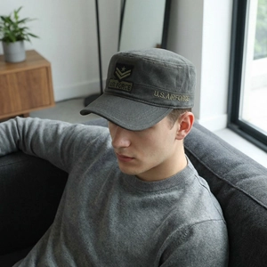 Men's vintage grey camouflage cadet cap with Air Force embroidery and military style