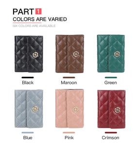 Quilted leather card holders for women in six candy colors with hexagonal metal buckles