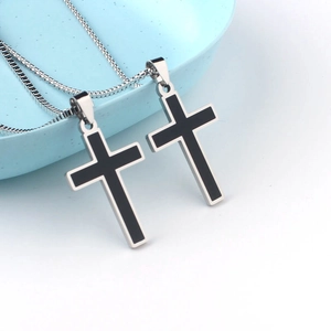Cross Pendant Necklace Stainless Steel Hip Hop Black Drip Oil Long Chain Jewelry For Men Women