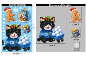Christmas window stickers detail showing gingerbread man and cat patterns with size specifications