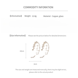 Detail specifications of silver needle tassel earrings showing weight and size chart