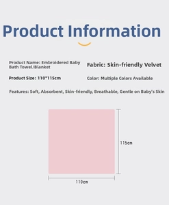 Detailed size chart for the soft coral fleece baby bath towel measuring 110x115cm