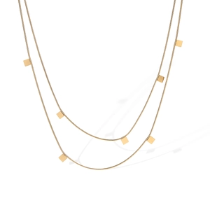 Double-layered 18K gold plated stainless steel snake chain necklace with square pendants