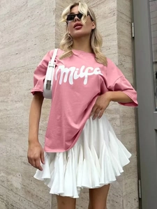 Γυναικείο Βαμβακερό Oversized T-Shirt Στρογγυλή Λαιμόκοψη Κοντομάνικο Με Γράμματα Casual Streetwear Chic