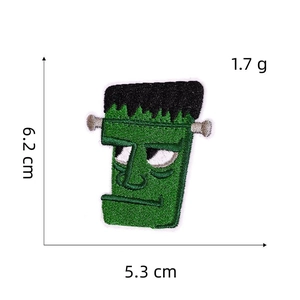 Classic Frankenstein monster Halloween embroidery patch with green thread and black detail