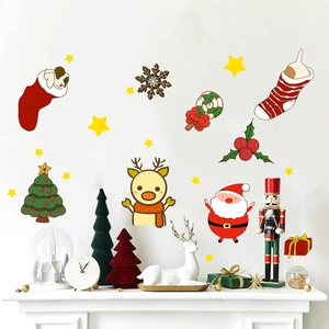 Christmas wall decal set with Santa Claus, reindeer and tree for festive room decoration