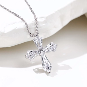 S925 sterling silver necklace with a cross pendant featuring sparkling zircon stones
