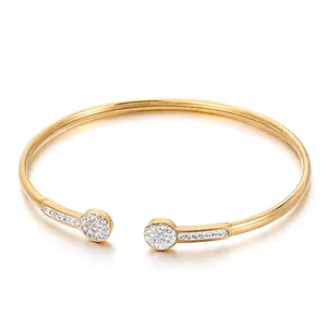 Bracelet Jonc Ouvert En Acier Inoxydable Strass Hexagone Cœur Rond Géométrique Réglable Bijoux Minimalistes Pour Femmes