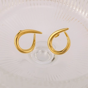Minimalist 18k gold plated stainless steel C-shaped earrings with irregular fluid metal design
