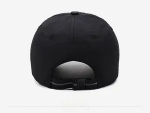 Detail view of adjustable back strap with reflective stripe on quick-dry baseball cap