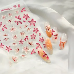 Macro view of KX475 3D cherry blossom nail stickers with pink and white floral details