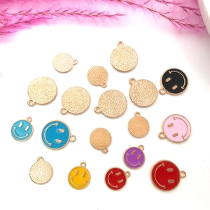 DIY colorful enamel smile face pendants with hammered gold metal charms for jewelry making