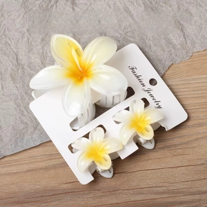 Detailed size view of floral hair claws in large 7.5cm and small 4cm orchid shapes