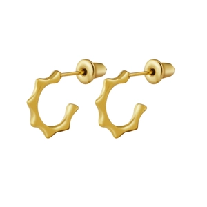 Golden irregular wavy C-shaped earrings in polished stainless steel for women