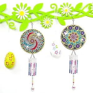 DIY Diamond Painting Suncatcher Wind Chime with mandala pattern and crystal pendants