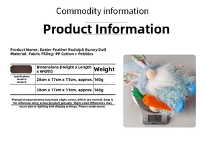 Detailed size and weight specs of Easter bunny gnome plush with soft orange carrot decor