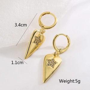 Minimalist 18K gold plated heart and star drop earrings with sparkling zircon inlay