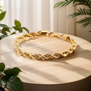 Stainless Steel Rope Chain Bracelet 18K Gold Plated Hiphop Twist Weave Minimalist Jewelry For Men Women Lobster Clasp