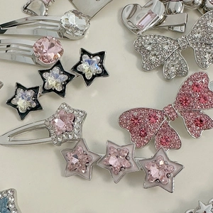 Pink rhinestone hairpin set with butterfly and heart shapes on a silver alloy base
