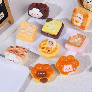 Miniature cat-themed resin dessert collection for DIY crafts and dollhouse bakery decor
