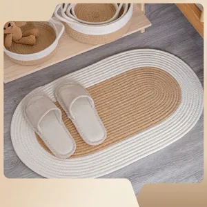 Hand-Woven Cotton Rope Floor Mat Non-Slip Absorbent Rug Japanese Minimalist Style For Bedroom Bathroom Entrance