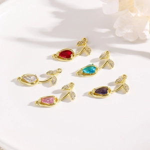 Copper Zirconia Tulip Flower Connector Pendant For DIY Jewelry Making Necklace Bracelet Assembly Accessory Parts