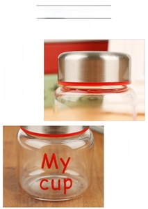 Detail of clear borosilicate glass jar with leakproof lid and red silicone seal ring