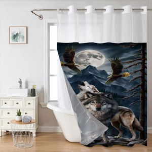 Polyester Wasserdicht Tiermotiv Duschvorhang Abnehmbares Innenfutter Hakenlos Grommet Netzfenster Oben Für Das Badezimmer
