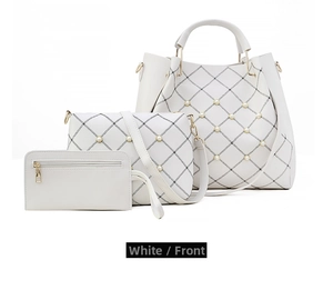 Détails du lot de 3 sacs blancs avec motif matelassé orné de perles et métal