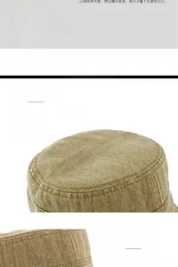 Detailed view of washed cotton flat top military cap with adjustable curved brim