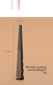 Detail view of M4 professional hair comb showing precise fine teeth and ergonomic handle