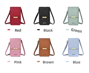 Detailed grid view showing six vibrant color options of the quilted mini crossbody bag