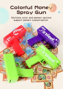 Détail de pistolets à billets colorés avec motifs personnalisables pour fêtes joyeuses