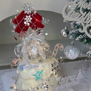 Christmas tree cake topper set with light ball fairy lights red bow holiday party decoration