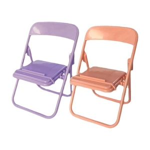 Foldable mini chair phone stand in purple and pink macaron colors for desk organization