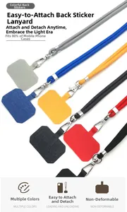 Detail of adjustable nylon crossbody phone lanyards with metal hooks in multiple colors