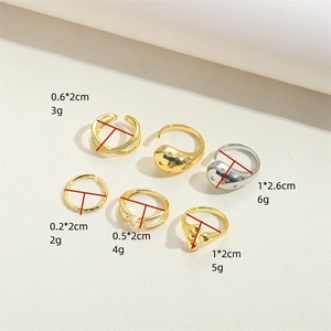 Minimalist hip-hop style rings in gold and silver finish with size and weight details