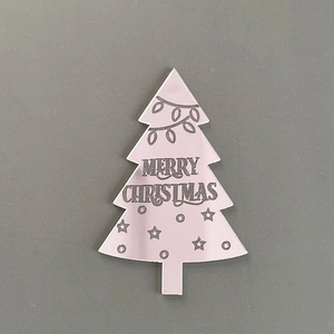 Topper de gâteau sapin de Noël en acrylique avec gravure laser pour fête festive.