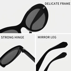 Retro oval black sunglasses for women with thick frames and durable metal hinges