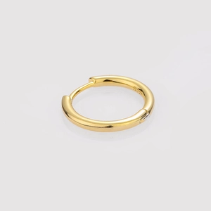 Detailed macro view of S925 sterling silver hallmark on the polished gold circular earring