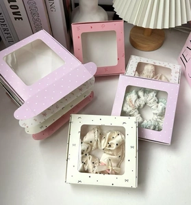 Exquisite square window gift box for floral scrunchies with clear PVC display panel