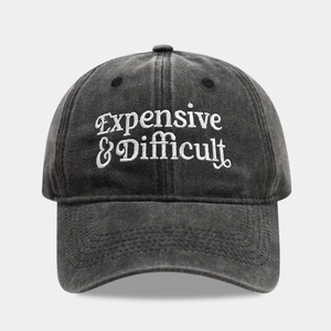 Close-up of Expensive & Difficult 3D embroidery on washed cotton baseball cap