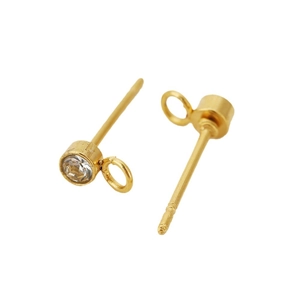 Clous d'oreilles en acier inoxydable doré avec strass et anneaux de suspension
